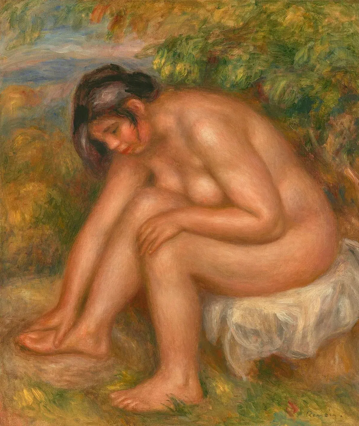 佳士得香港秋季晚间拍卖焦点拍品：彼埃·奧古斯特·雷诺瓦油画《沐后》（1910）。（图片由佳士得提供）