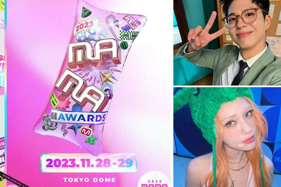 今年的韩国年度音乐大奖MAMA接连两天（11月28日、29日）在东京巨蛋举行，朴宝剑（右上图）和Somi（右下图）再次担任主持人。（互联网）