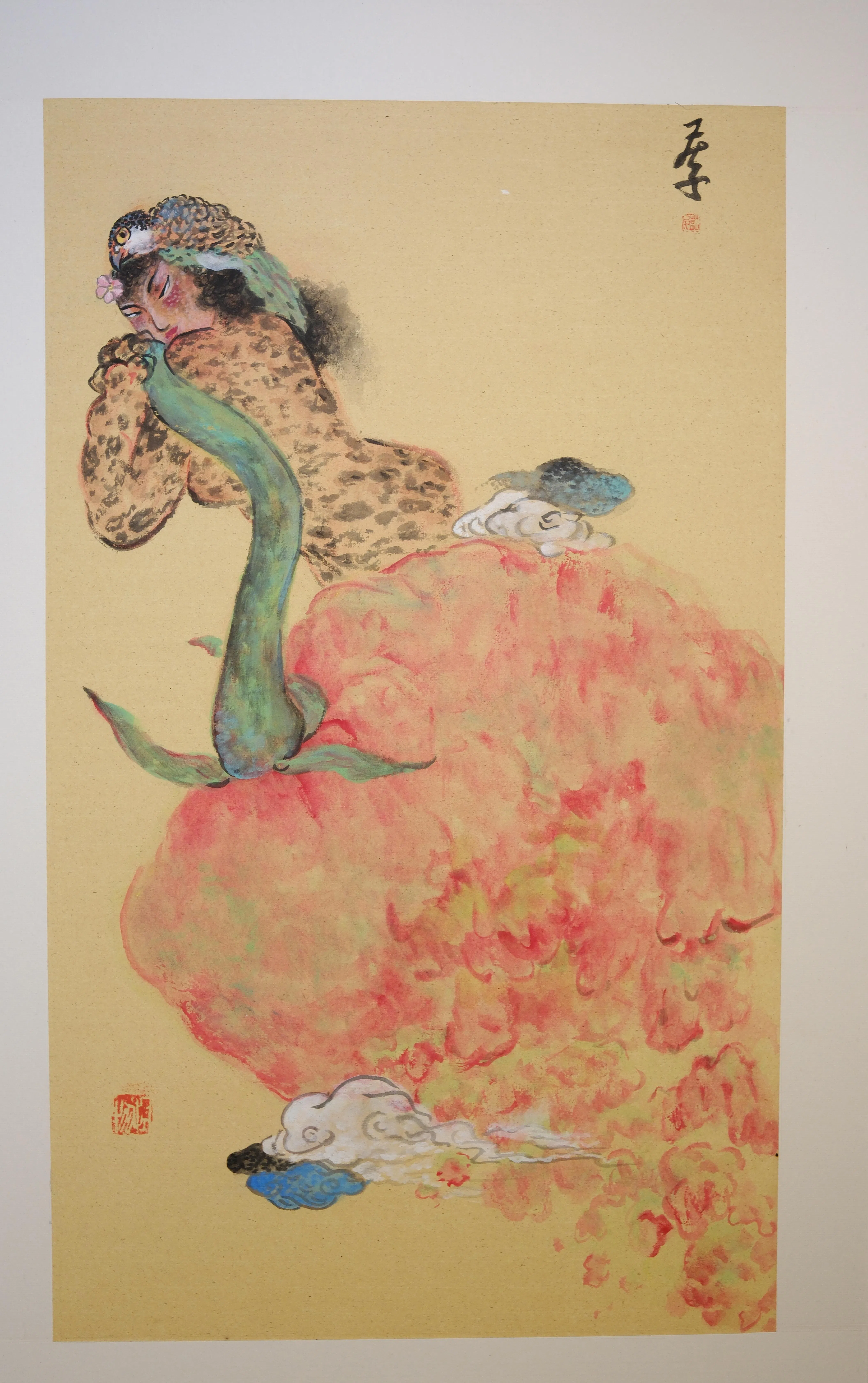 莫尼水墨画《花圣》。（曾坤顺摄）