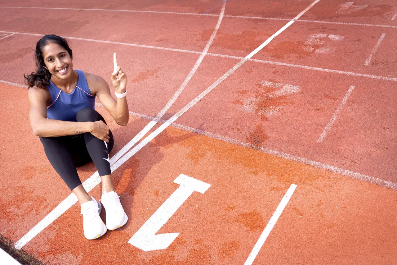 新加坡短跑女王珊蒂有望卫冕女子200米跑项目。（陈来福摄）