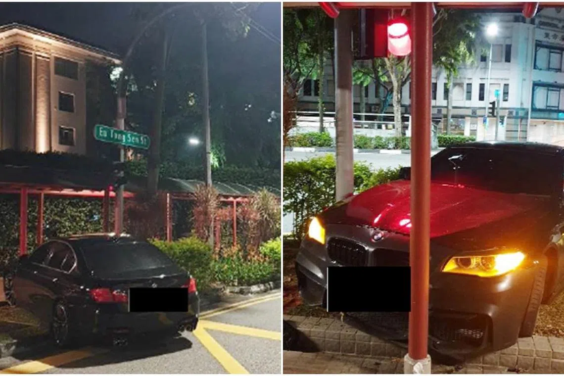 被告当时开车沿着水车路行驶，他在交界处右转进入余东旋街时，车子失控冲上路边，碾过两棵小树，撞上余东旋街路旁的交通灯。（取自法庭文件）