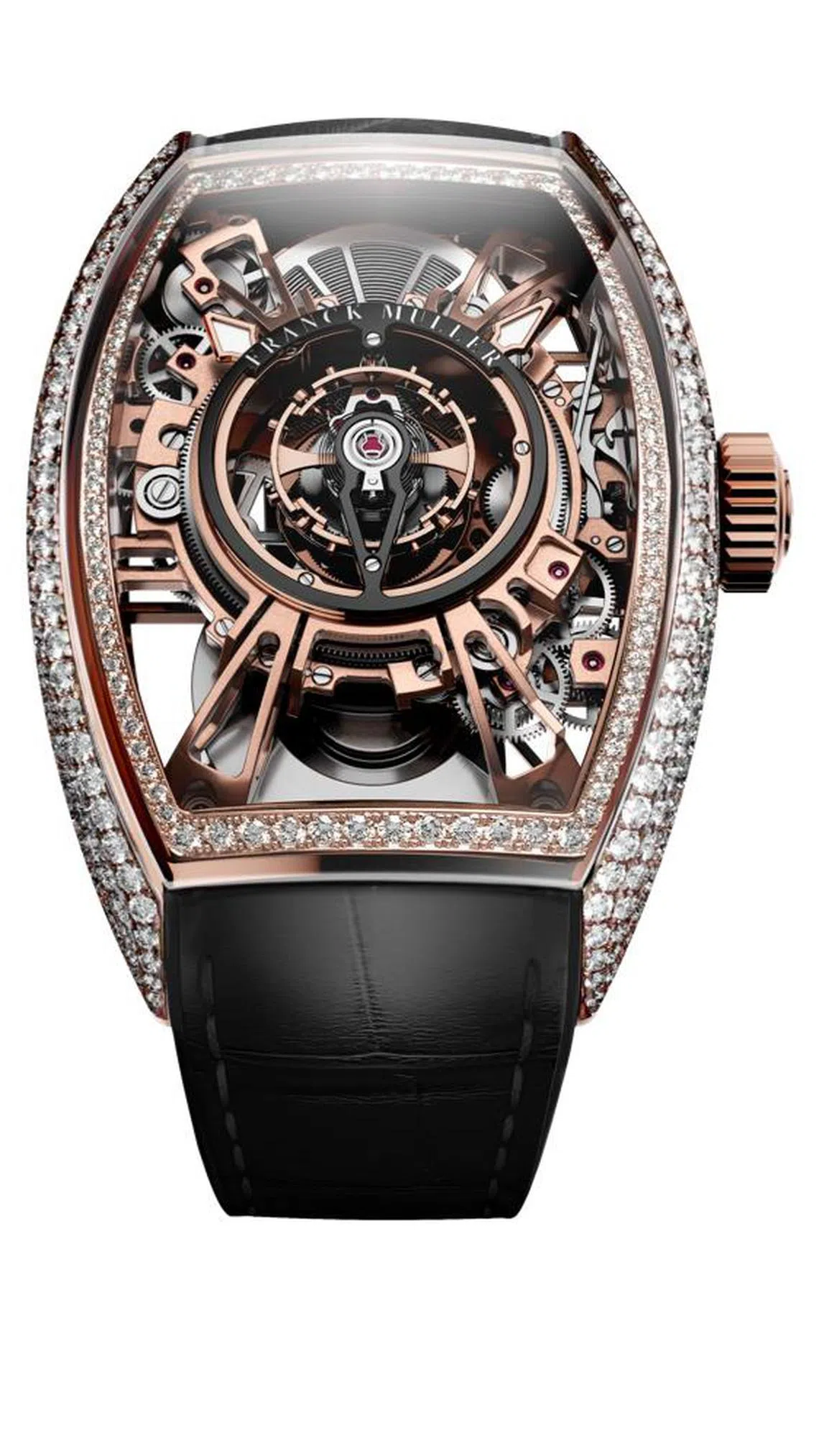 Grand Central Tourbillon Skeleton以镂空设计进一步突出这枚腕表的中央陀飞轮。（法穆兰提供）