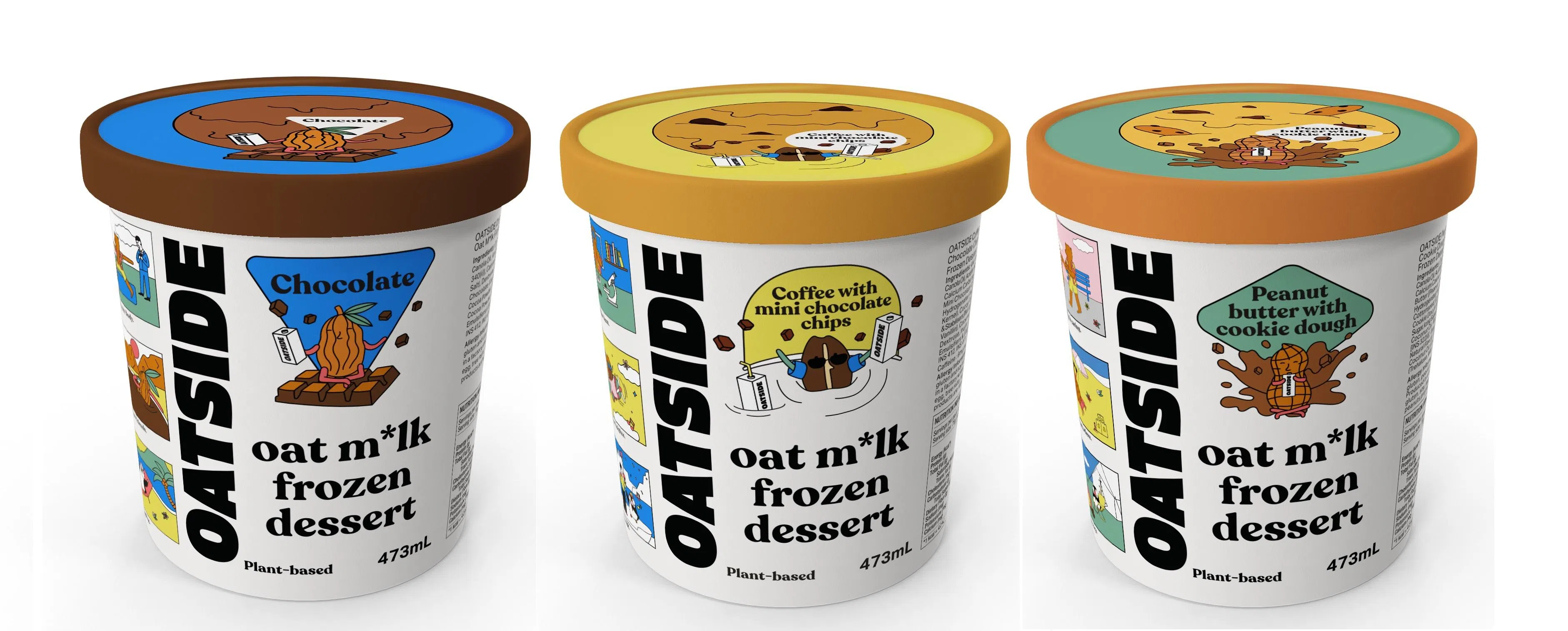 Oatside燕麦奶推出三种雪糕口味：巧克力、拌入迷你巧克力粒的咖啡、花生酱饼干面团。