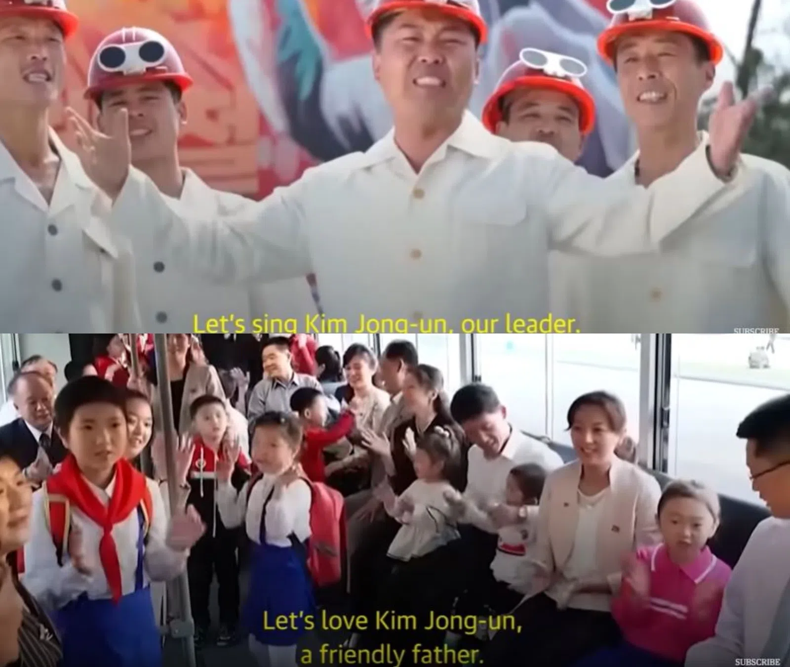 视频中，儿童、军人和来自各行各业的朝鲜人，热情高歌赞颂伟大领导金正恩“这位可亲的父亲”。（互联网）