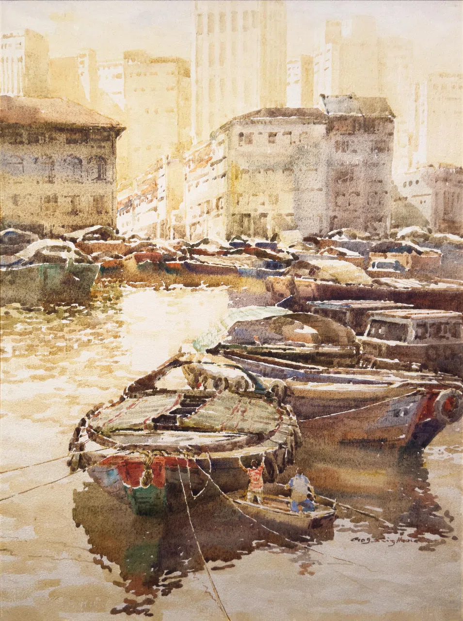 吴承惠水彩画《新加坡河》。（嘉合画轩提供）