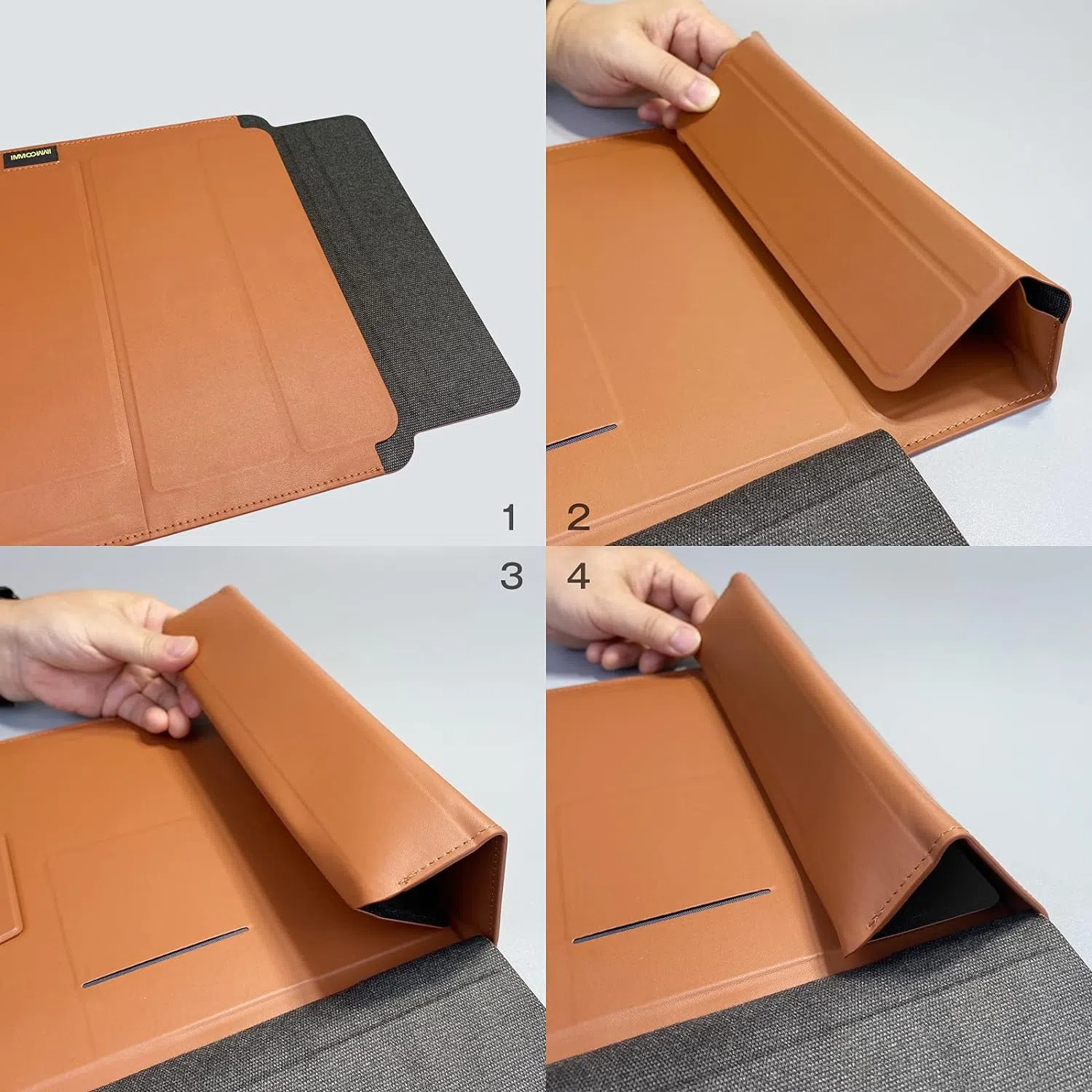 包身折痕设计，折出电脑支架。（取自Amazon）