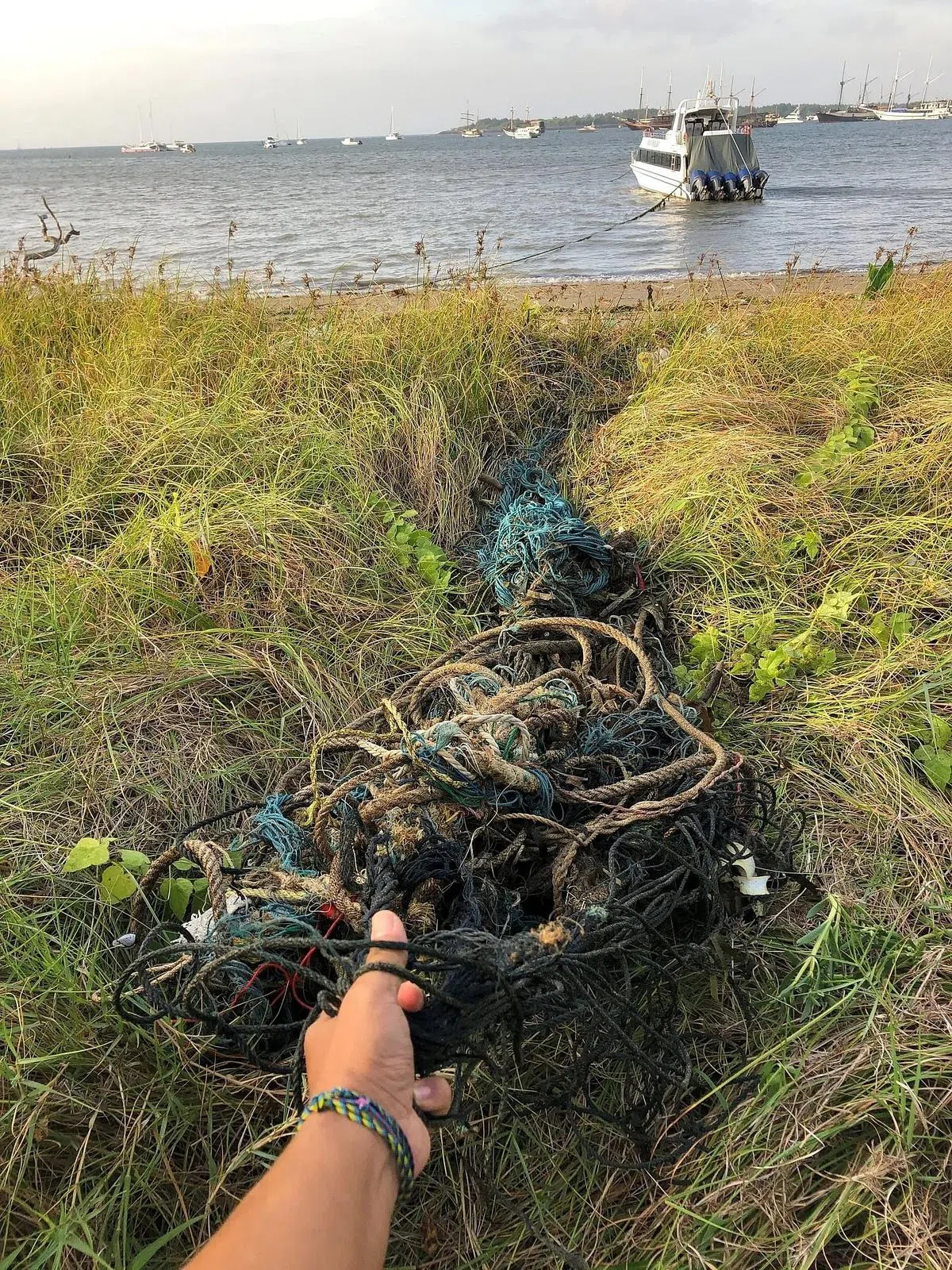 峇厘岛沙努尔海滩的红树林有很多渔船废弃的塑料绳索。（主办方提供图片）