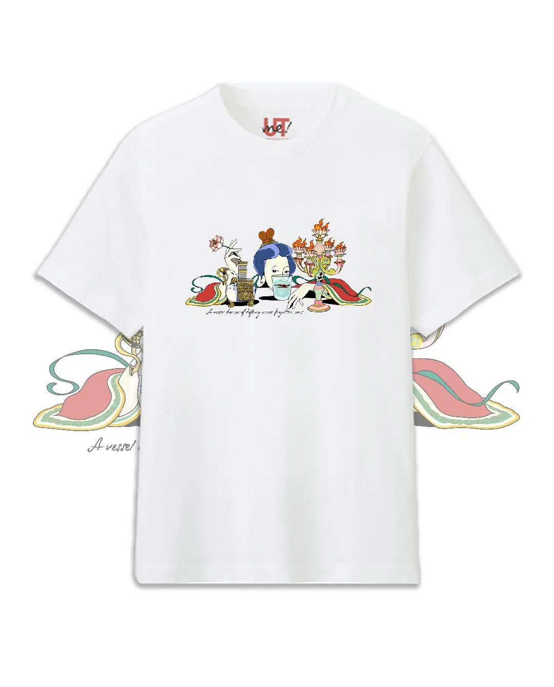 Knuckles & Notch的半遮脸古代女郎来自ACM馆藏的一个舞娘造型酒壶，充满神秘感。（Uniqlo提供）