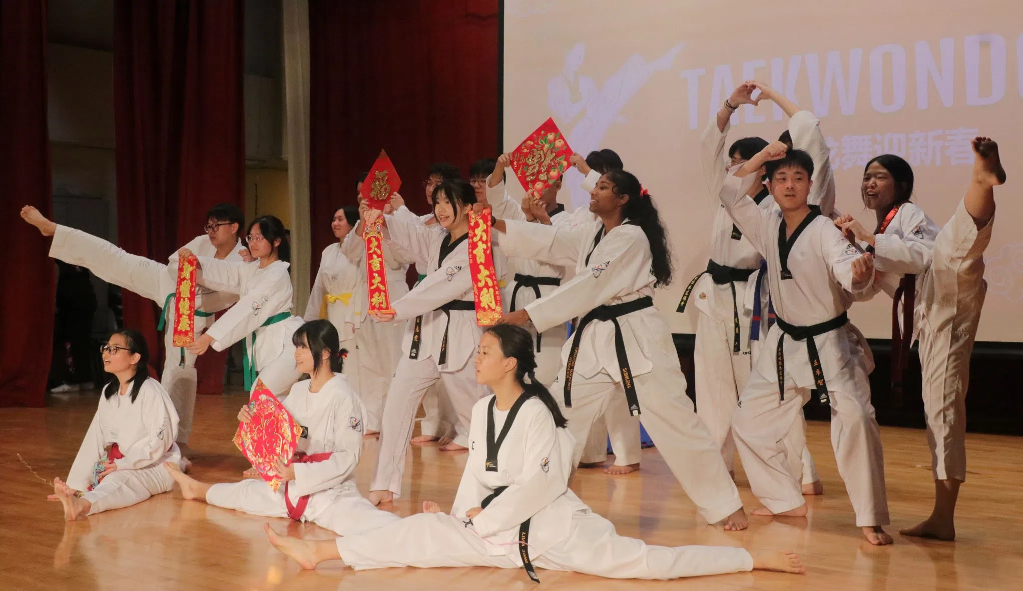 跆拳道团员身手矫健呈献表演。（淡滨尼美廉初级学院提供）