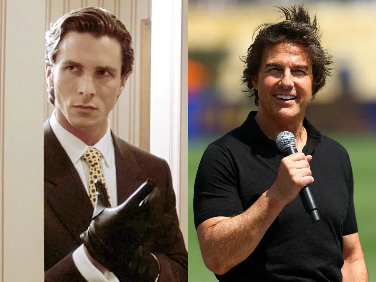 Christian Bale（左图）透露自己在《美国杀人魔》的经典角色演绎方式，灵感来自Tom Cruise（右图）在一个访问节目上的反应。（互联网、路透社）