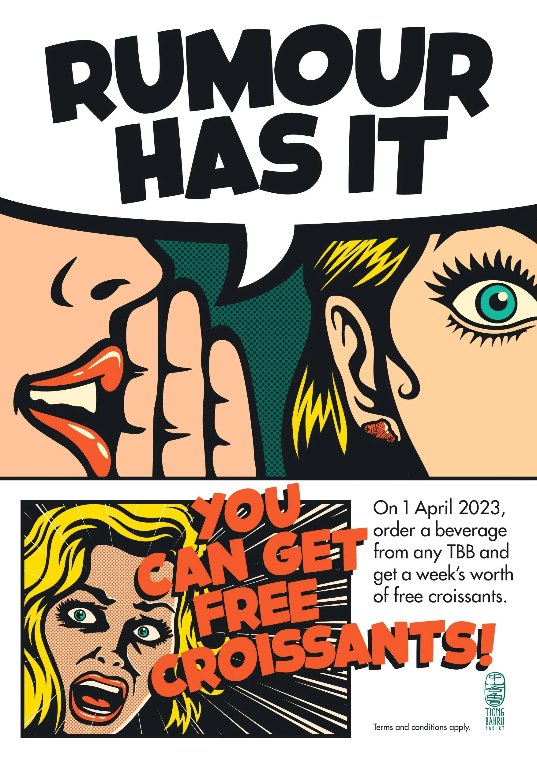 4月1日，到TBB购买任何冷热咖啡或茶，即可获赠七个招牌可颂。（餐馆提供）