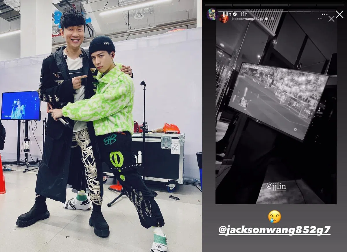 JJ演唱会结束后与工作人员一起看球。（取自艺人Instagram）