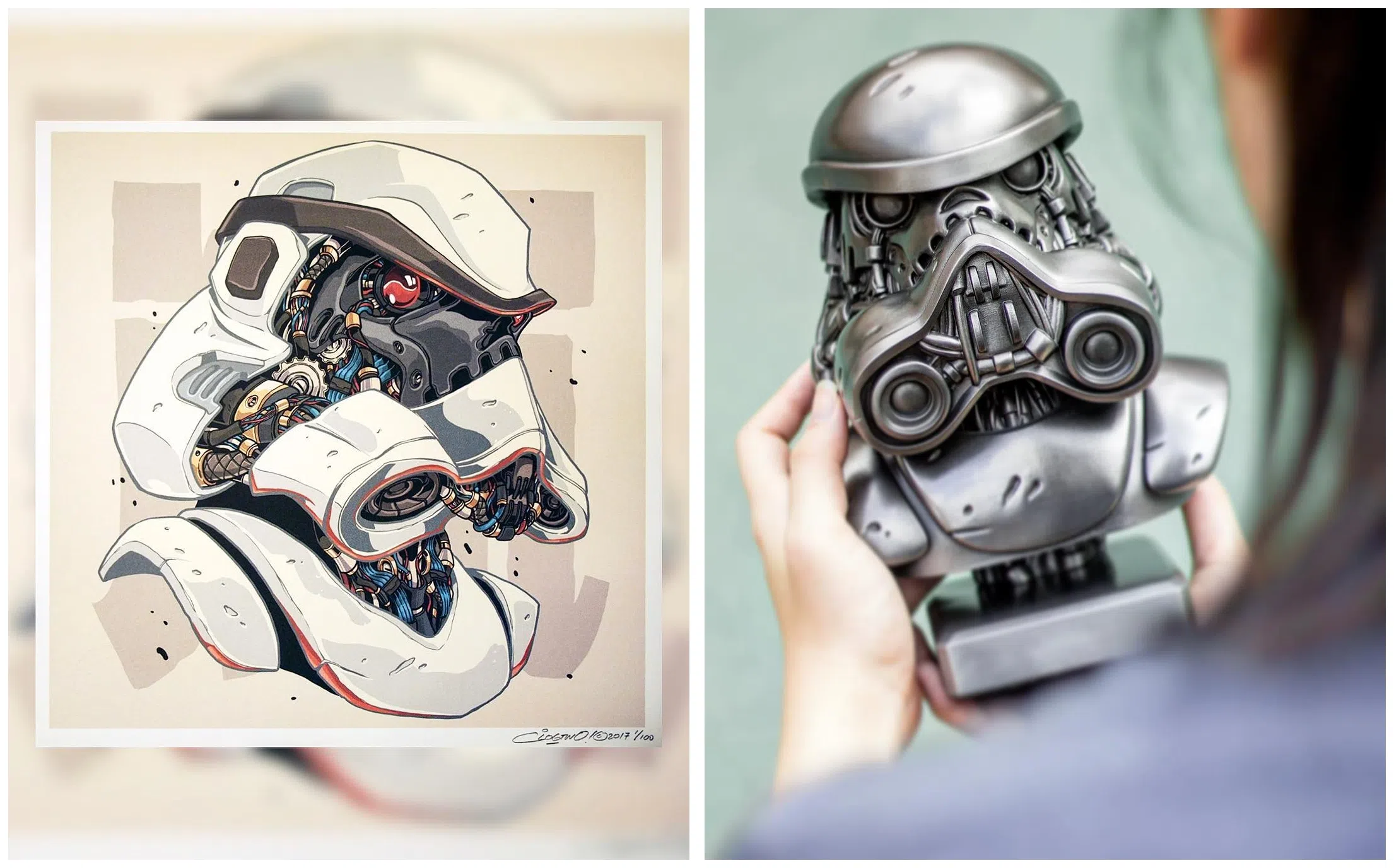 早期作品将平面设计的头盔做出3D效果，再制成实体。（取自受访者社媒）