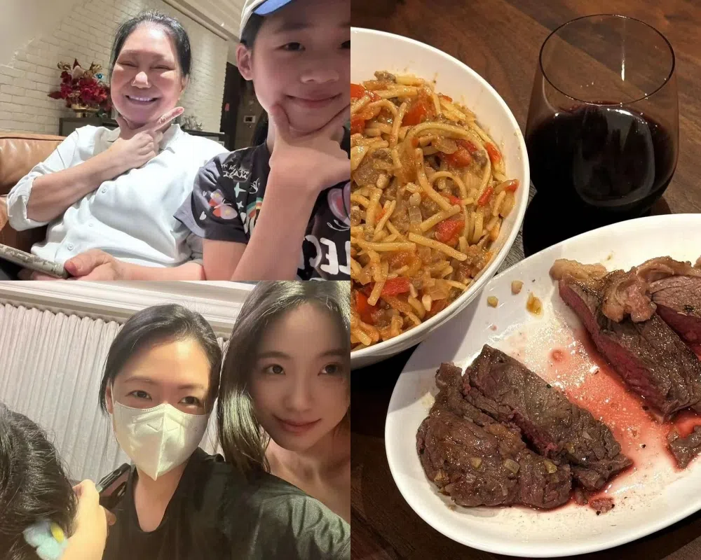 小S（左下图左）母亲节身体不适，女儿为她下厨（右图）。（取自小SIG）