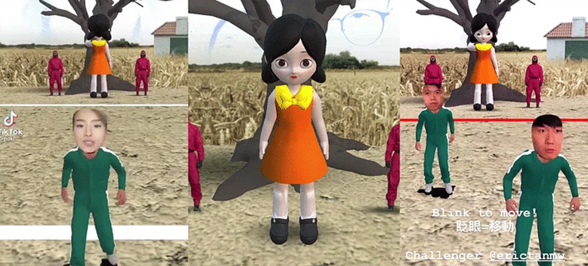 苏佐胜创作的《鱿鱼游戏》滤镜，两周内在全球达到10亿次使用量。（受访者提供）