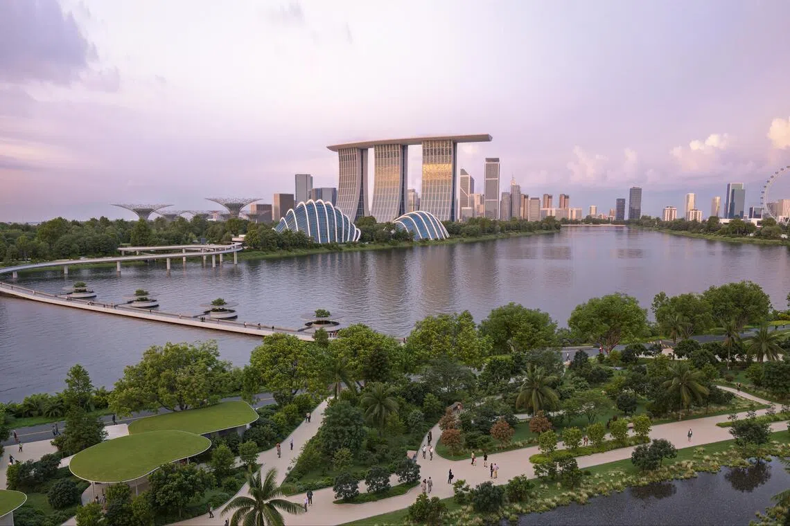 滨海东发展办公室署长（基础建设）林志辉说，新桥的设计与滨海湾整体发展相呼应，旨在提升滨海湾对公众与游客的吸引力。（滨海湾花园构想图）