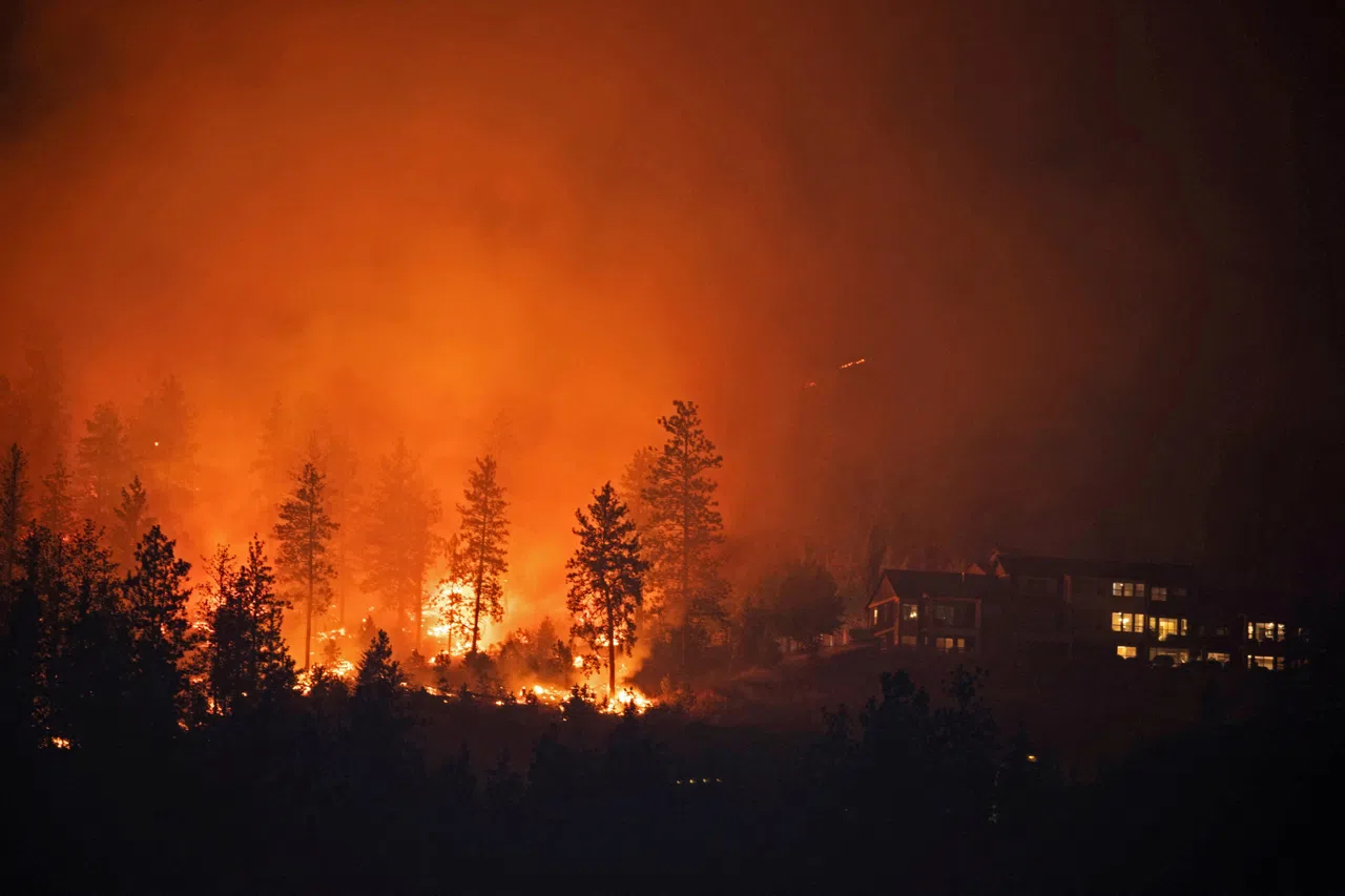 2023年8月19日，加拿大西基洛纳（West Kelowna）麦克杜格尔溪（McDougall Creek）野火导致附近大批居民必须疏散。（路透社）