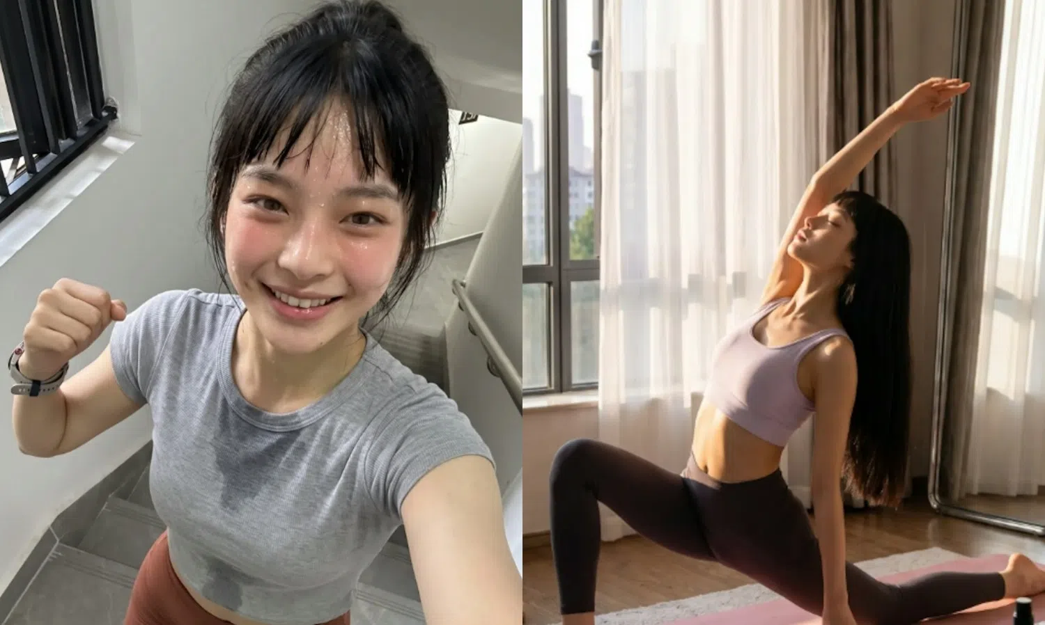 热爱健身的方桃子，连大汗淋漓都能做到如此逼真。（取自方桃子抖音账号）