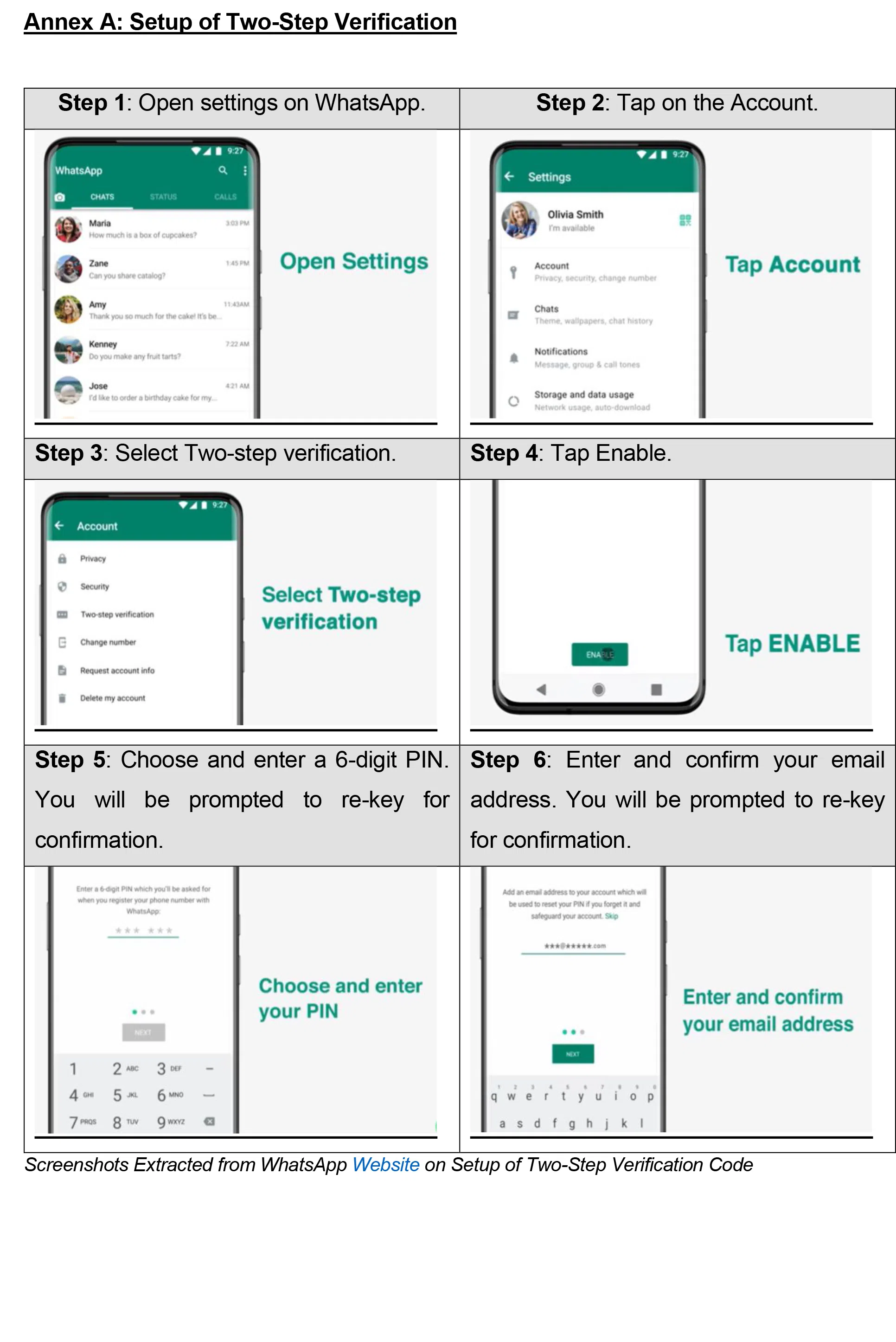 公众可启用 “双重验证”功能，保护自己的WhatsApp户头。（新加坡警察部队提供）