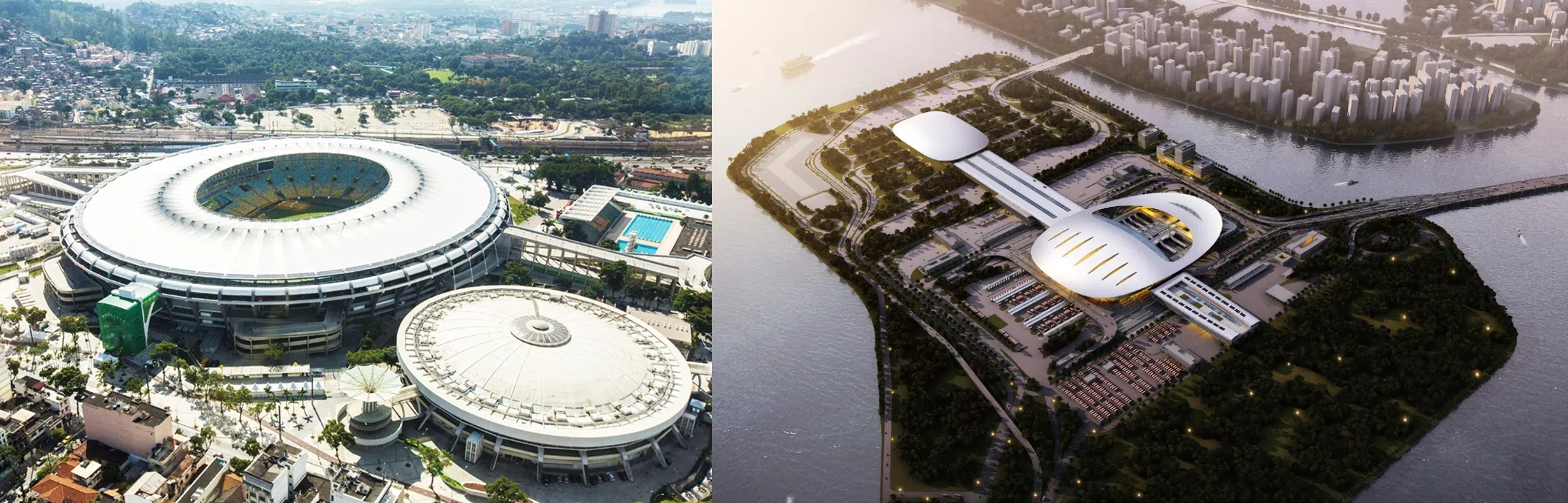 2016年里约奥运会（左图）上，格力作为官方指定空调供应商，为数以万计的观众带来了凉意；该公司也为香港－珠海－澳门大桥（右图）等著名地标提供制冷服务。（图/格力电器提供）