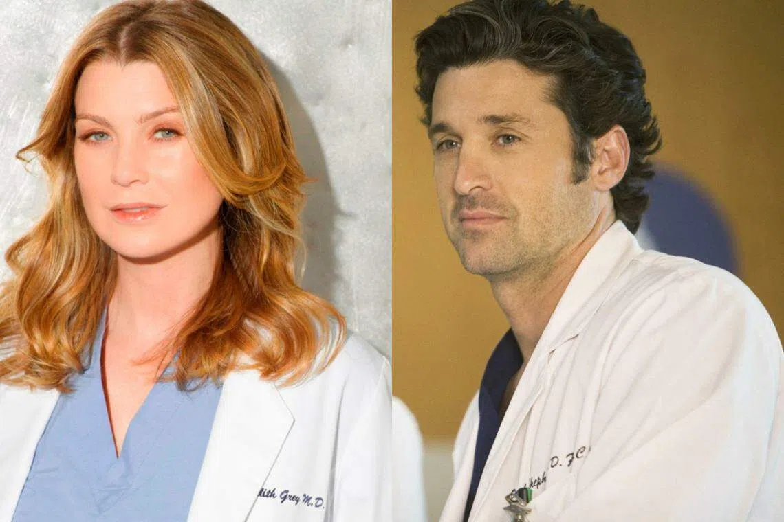 Ellen Pompeo（左）和Patrick Dempsey（右）主演的“Grey’s Anatomy”是新加坡观众喜欢在Disney+看的长篇大众娱乐节目。（档案照）