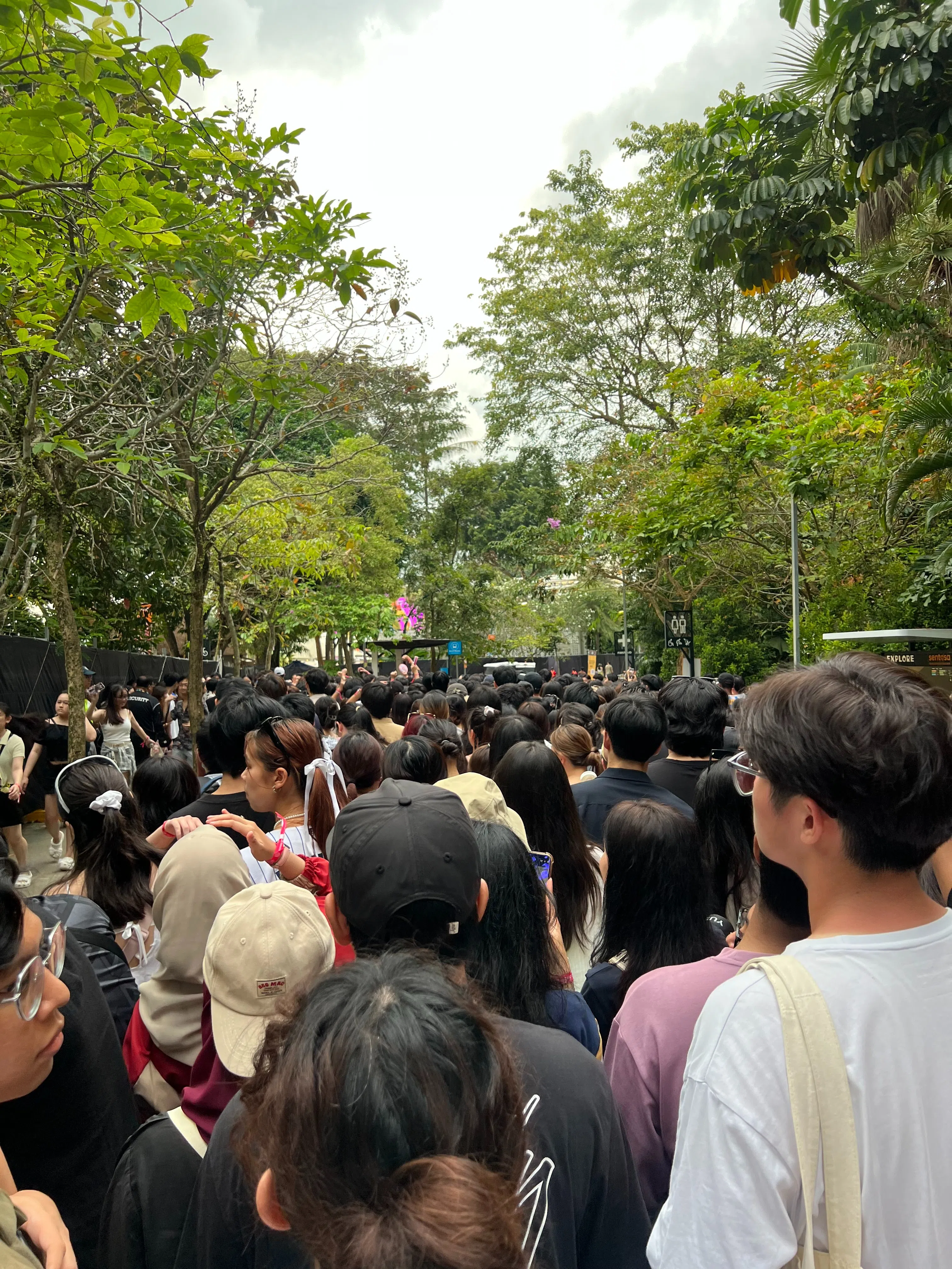 28日在雷暴警报解除后，被疏散到场外的观众须重新排队入场。（潘烻摄）