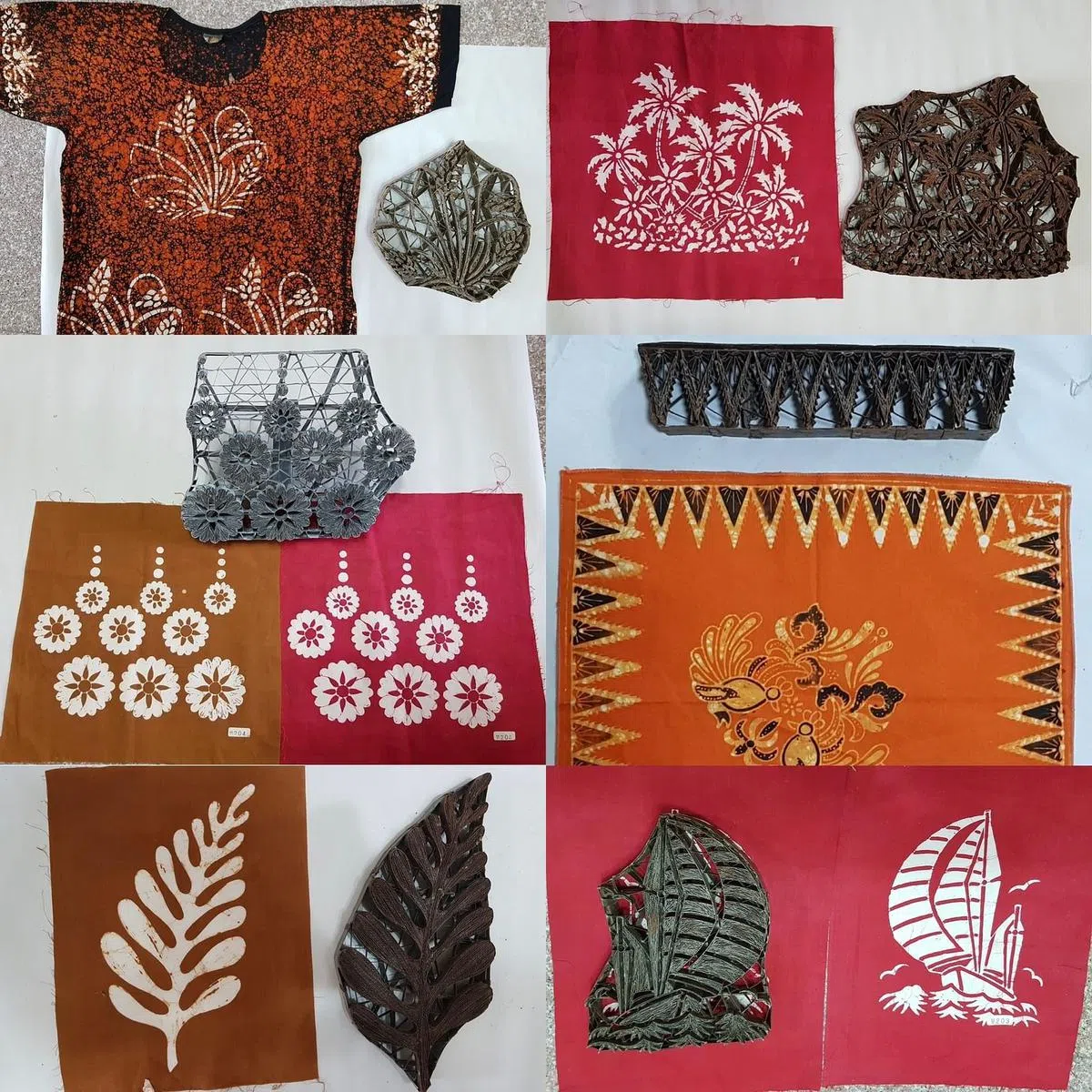 印染峇迪的模具及一些成品。（陈安顺提供）
