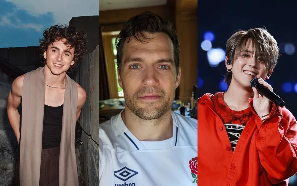 “全球百大帅哥”前三名是（左起）Timothée Chalamet、Henry Cavill及姜涛。（取自艺人IG）