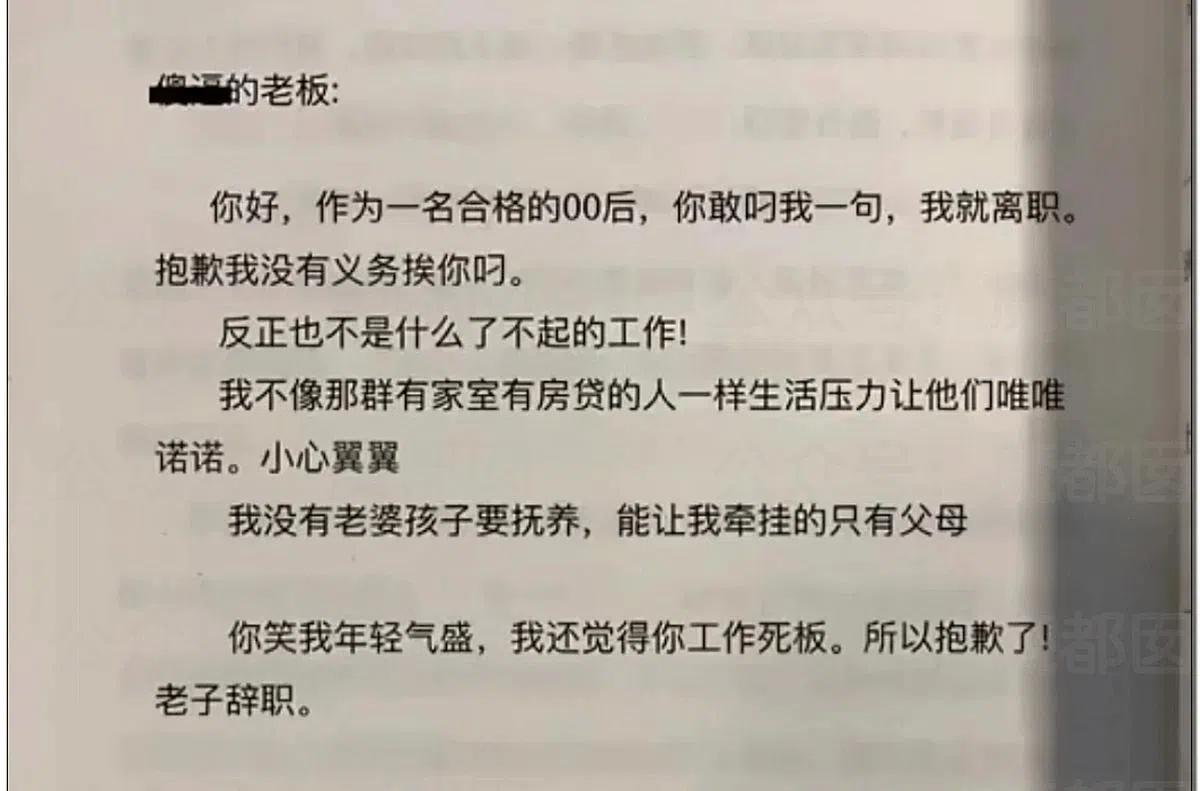 网上流传的一封00后辞职信。（互联网）