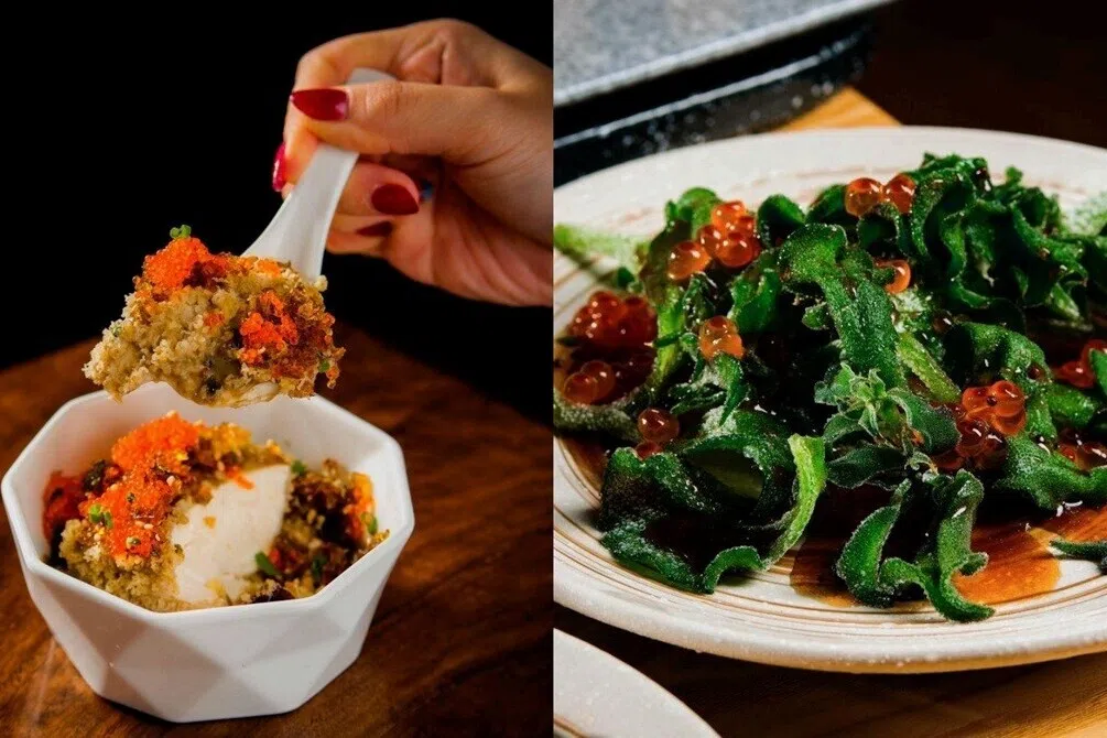 皮蛋豆腐（左图）和冷拌水晶冰菜是许多食客的心头好。（餐馆提供）