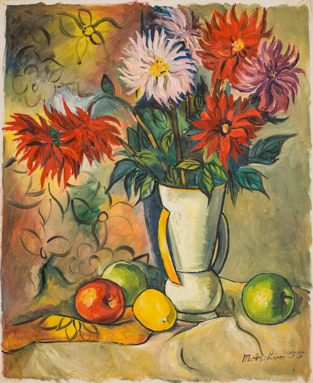 新加坡艺术家林木化（1936-2008）静物画。（秋斋珍藏）