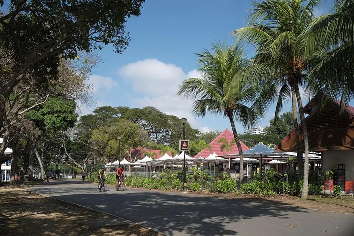 与美食相伴的，是公园里活力四射的身影。（王猷和摄）