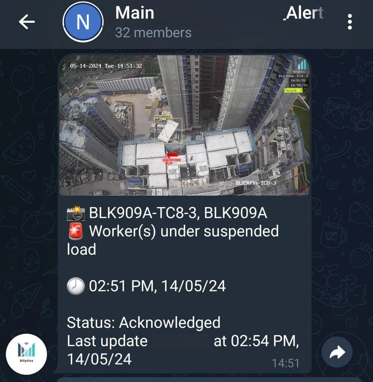 AI系统侦测到高风险情况，会立即自动通知工地安全主管。（Ailytics提供）