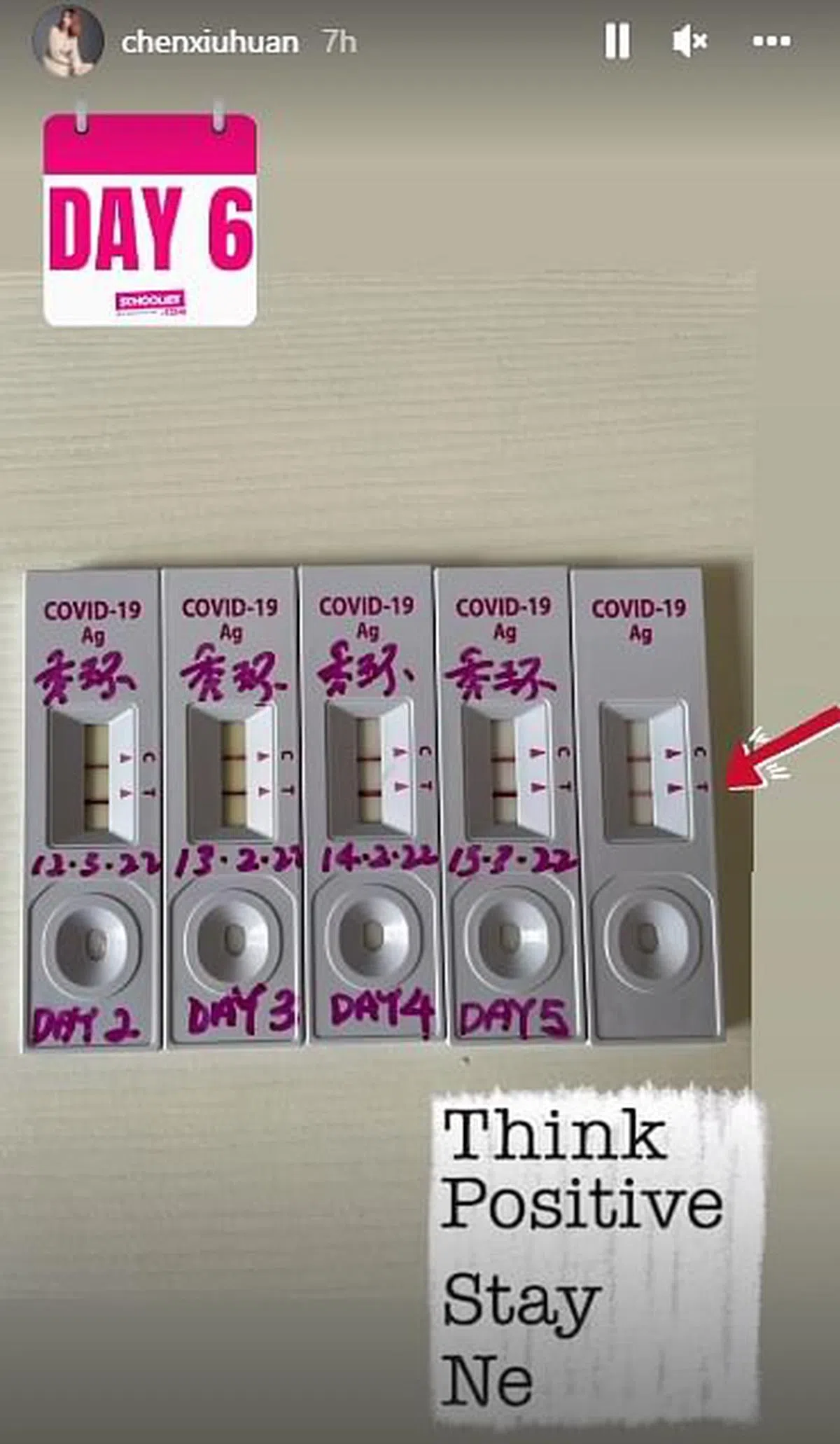 陈秀环在IG限时动态分享检测结果。（取自IG）