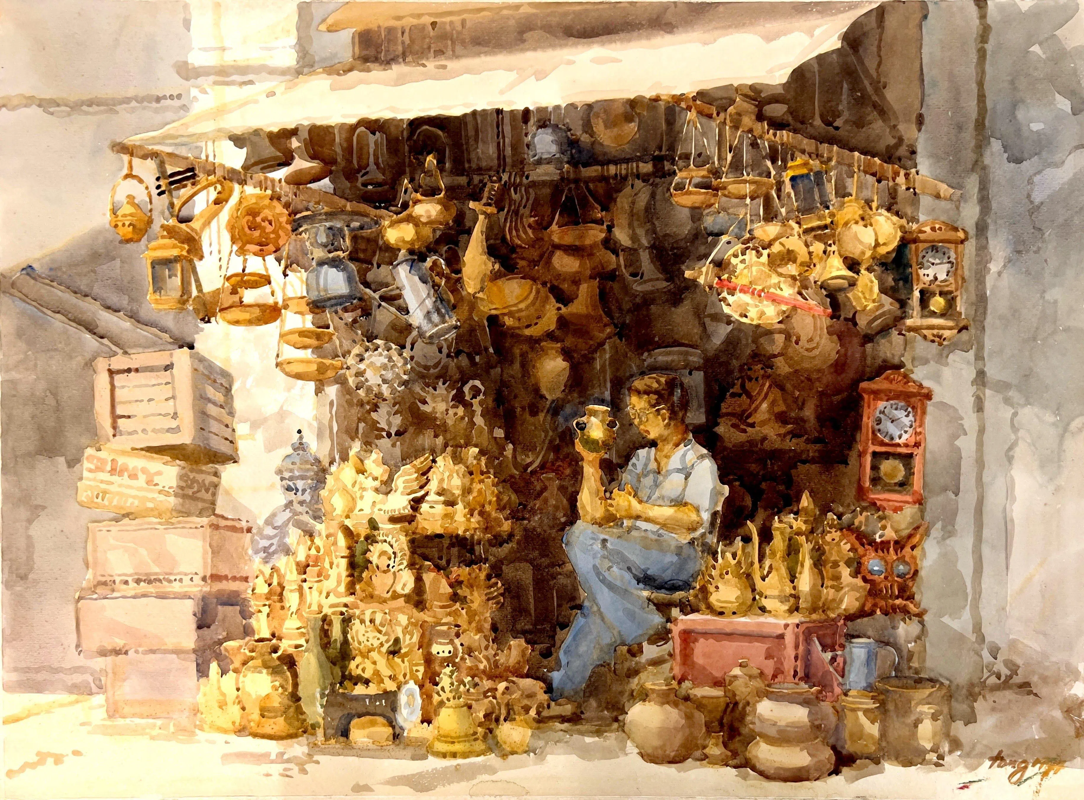 童振狮水彩画《珍贵的双溪路古董店》（1984）。（集菁艺社提供）