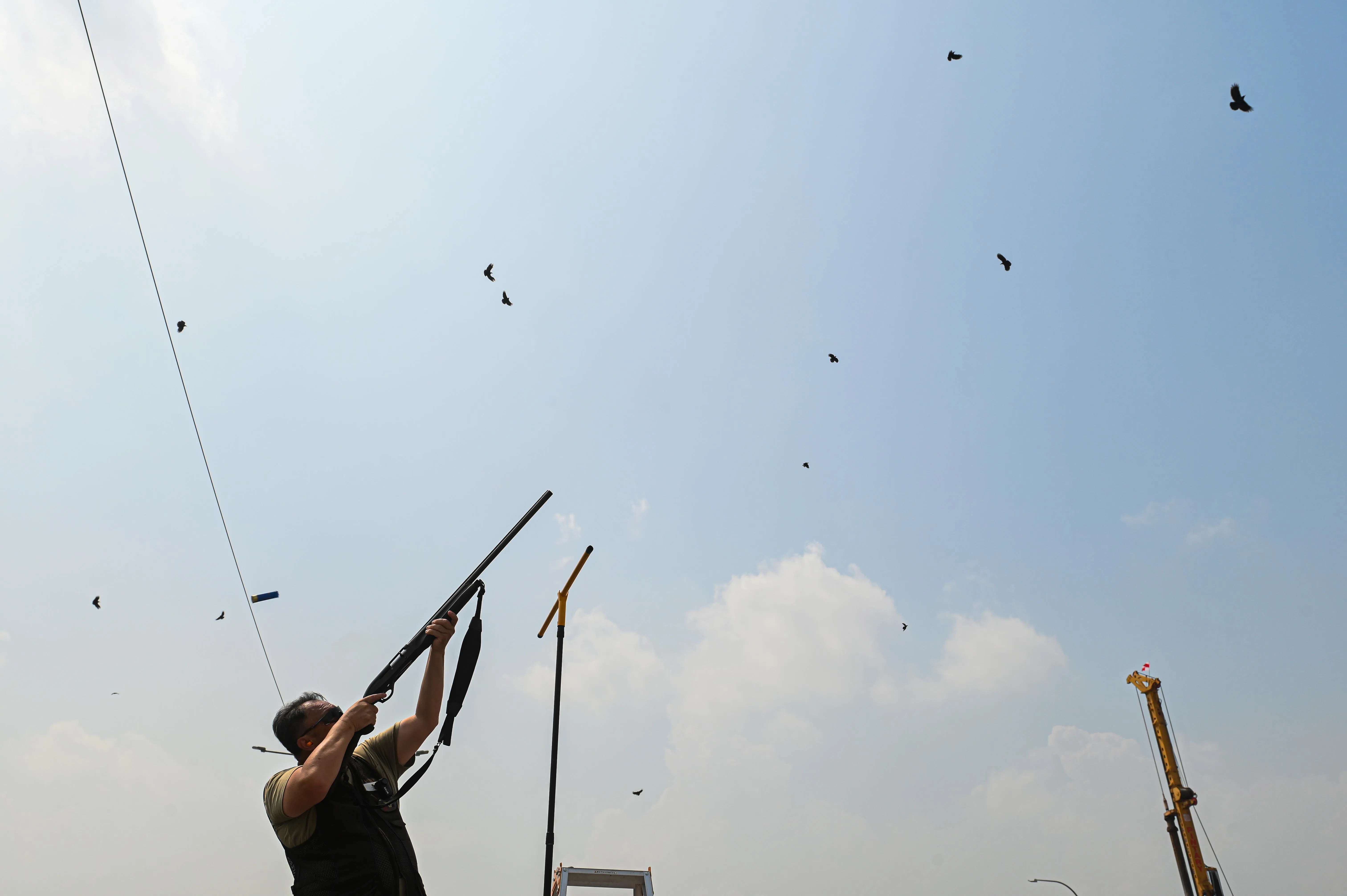 当局在武林重型车辆停车场展开射杀乌鸦行动。（联合早报）