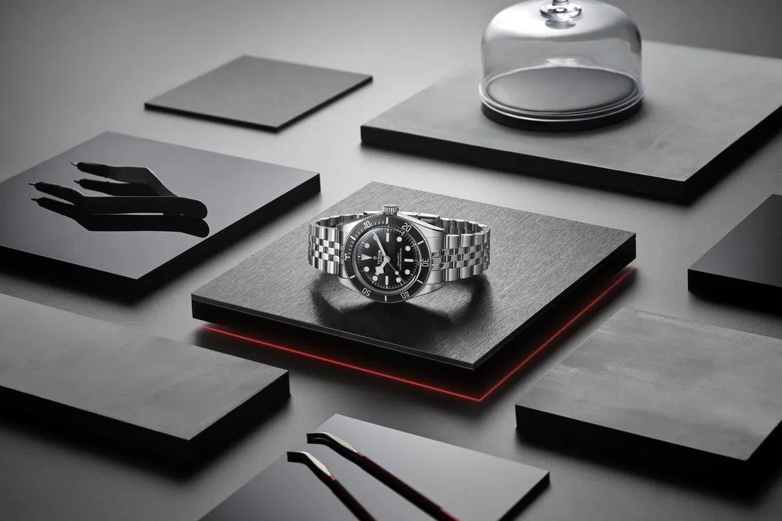 新款单色41毫米碧湾腕表，延续帝舵潜水表经典美学风格，搭配60分钟刻度黑色单向旋转外圈。（帝舵表提供）