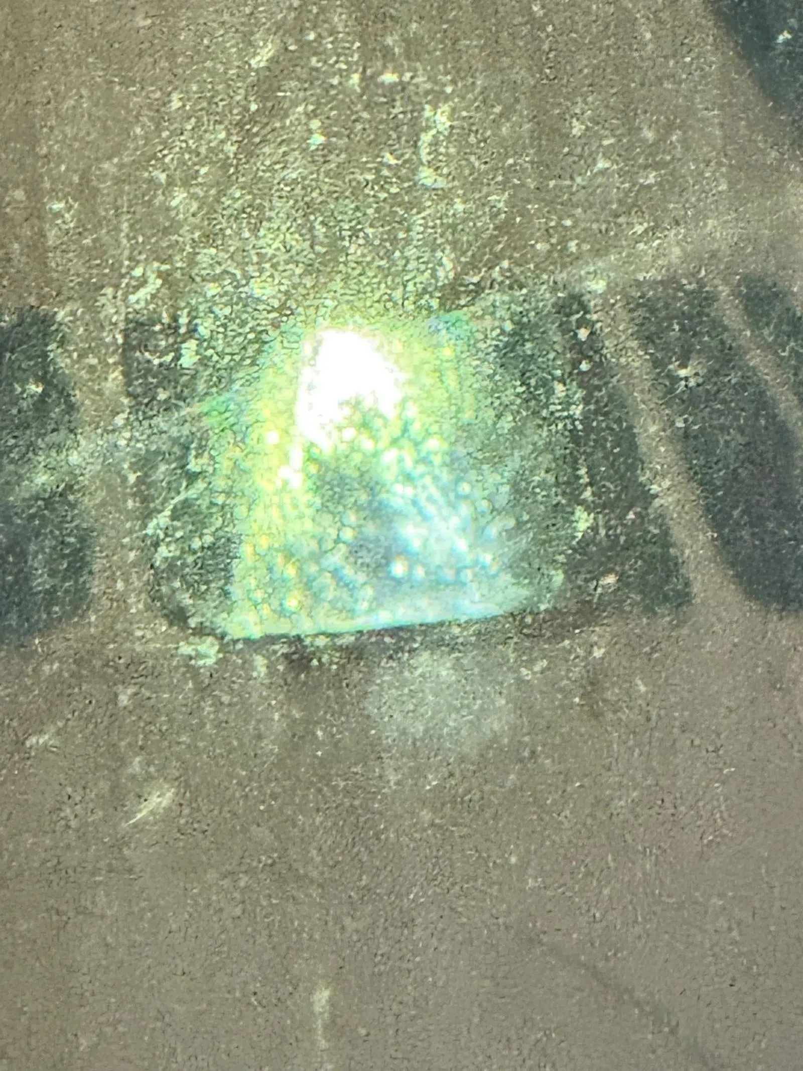 飞机驾驶舱的一面挡风玻璃疑似破裂，镜面出现网状裂缝。（受访者提供）