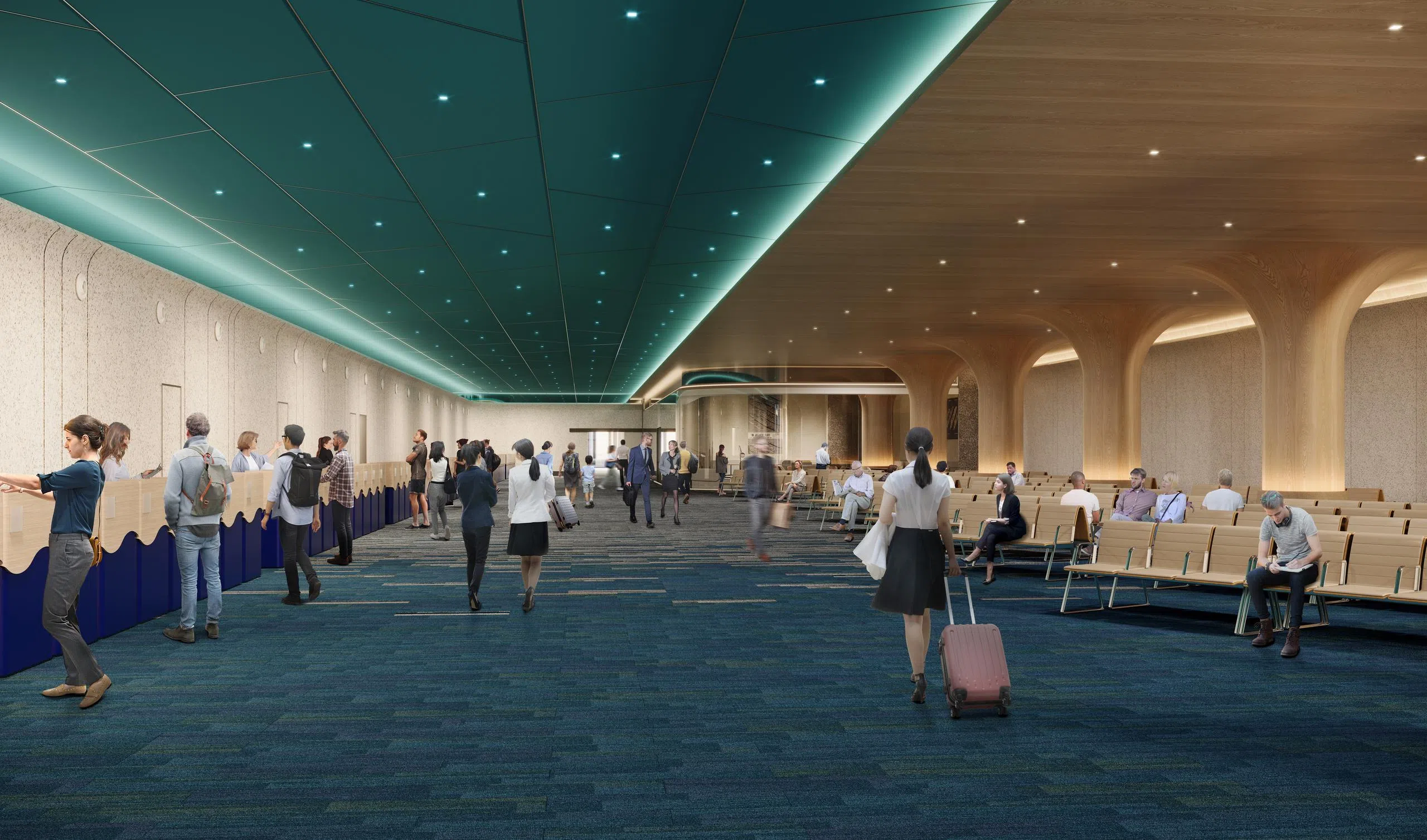 滨海湾游轮中心扩建后，将有更多的检票站以及更大的等候区。（旅游局和SATS-Creuers构想图）