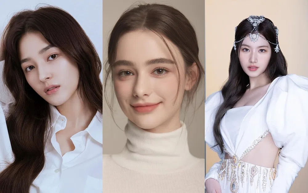 “全球百大美女”前三名是（左起）Nancy、Dasha Taran及Sana。（互联网）