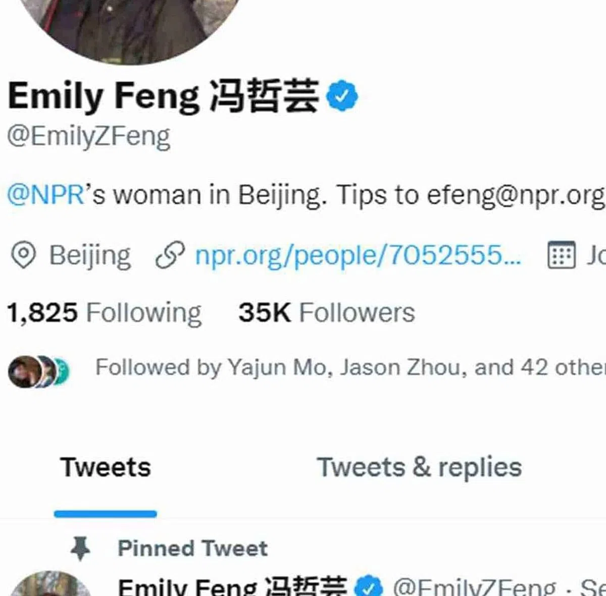 冯哲芸的个人推特（Twitter）账号。（推特截图）