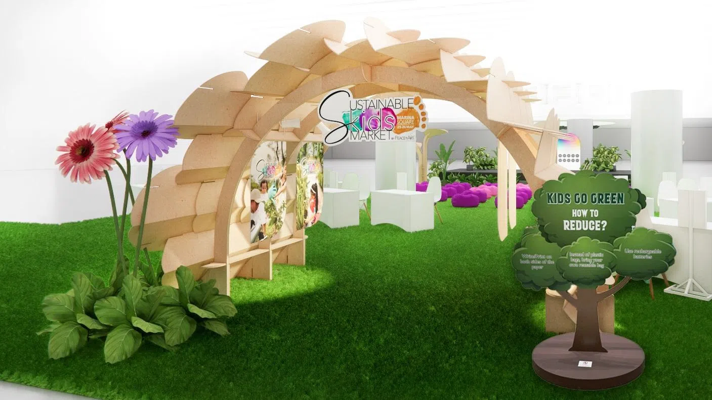 能够不断重用的Bloom纸皮模块，将在本月底举行的“永续儿童市集”亮相。（Fraction Design Studio提供）