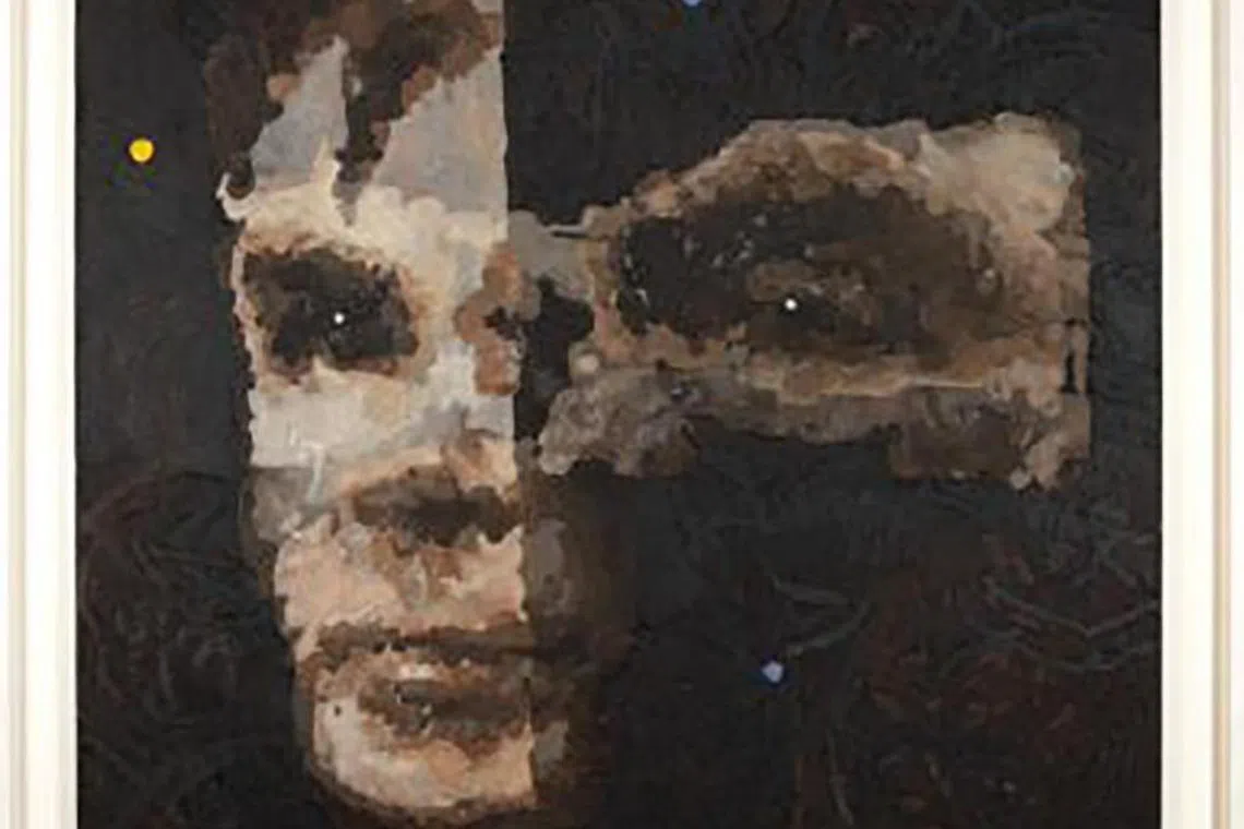 Ai-Da机器人创作的《人工智能之神》是英国数学家图灵的肖像画。（取自苏富比网站）