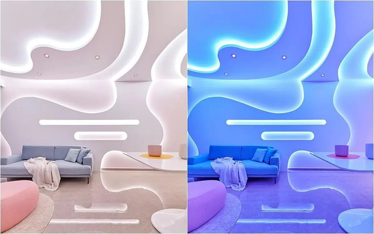 客厅特地选用灰色沙发，搭配灯色变换。（Free Space Intent提供照片）