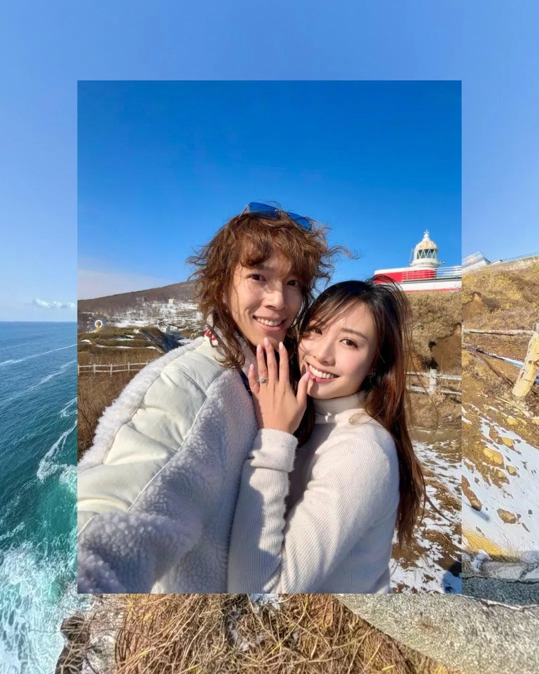 许倚榕（右）在社媒分享与张明伟的甜蜜合照，并大方展示求婚戒指。（ 取自许倚榕IG）