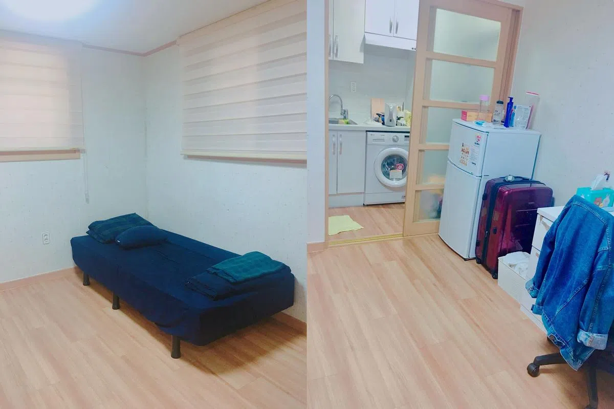 郭颖轩新入住这间新翻修的半地下房时的室内场景。（受访者提供）