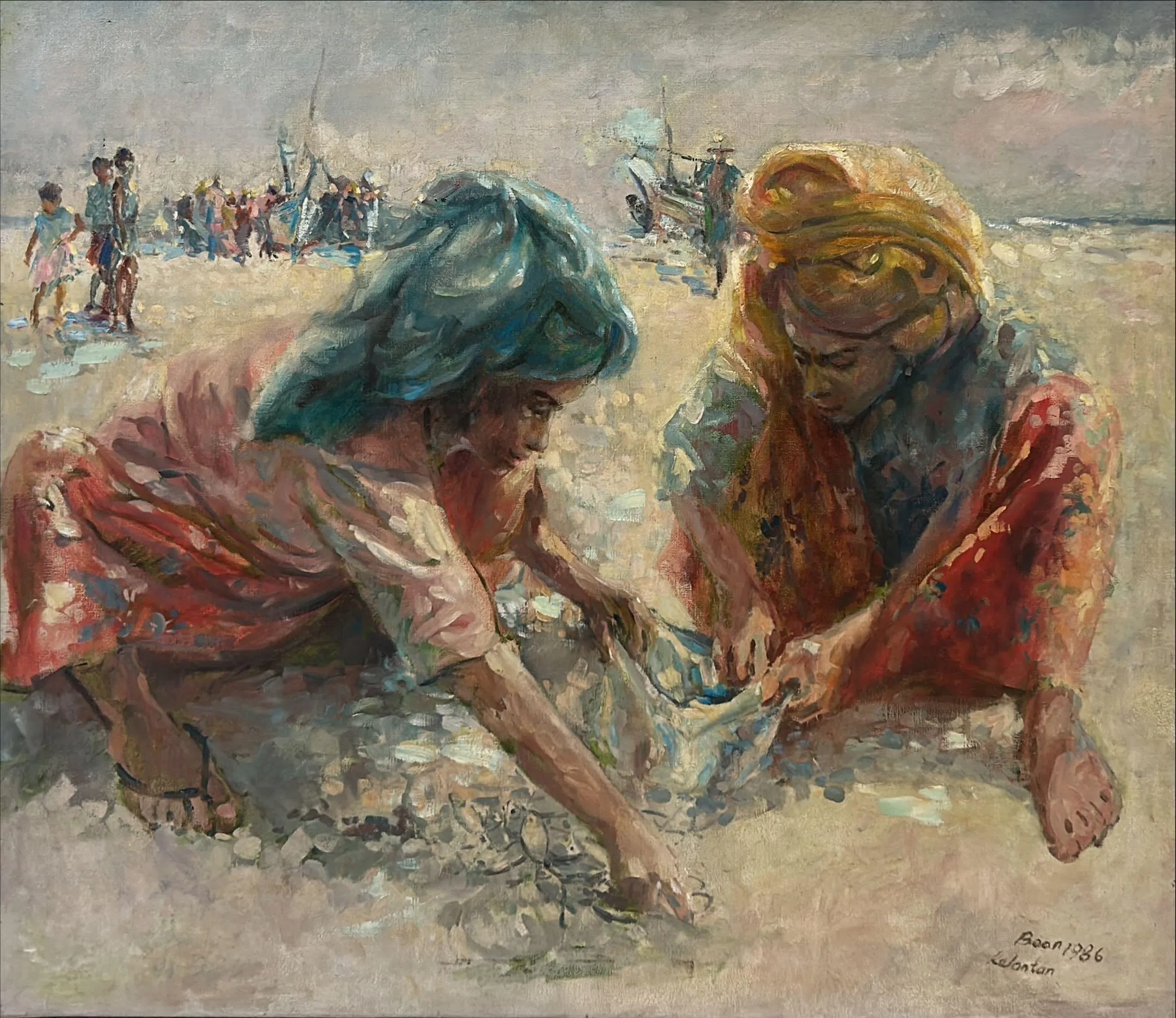 郑文彬油画《渔获》（1986）。（海卉艺苑提供）