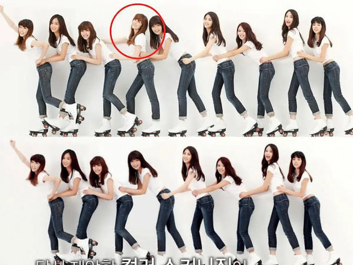 韩国综艺节目《刘Quiz on the block》制作组去年利用修图软体把Jessica从少女时代的旧照中移除而引起热议。（图/互联网）