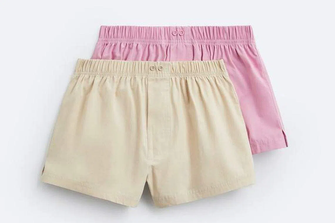 粉红色与米色的四角裤不常见。（Zara提供）