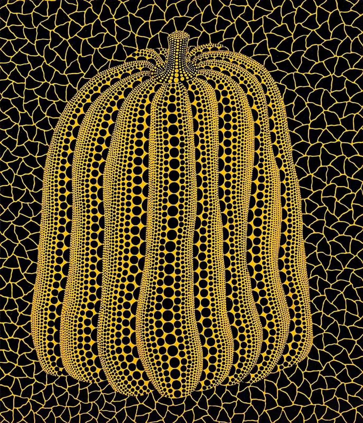 草间弥生《南瓜》压克力彩画布，53×45.5cm，1990年作，估价800万至1500万港币（约136.7万至256.4万新元）。（图/中国嘉德（香港）提供）